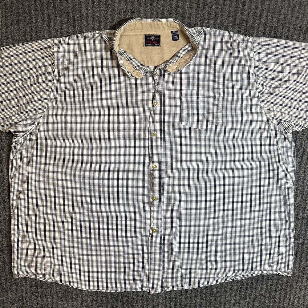 WRANGLER Men's Shirt Size 3XL Blue Plaid Short Sleeve Button Up Lightweight
